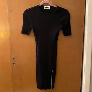 Threads of Privilege Viscose Ribbed Tight Short Sleeve Dress with Zipper